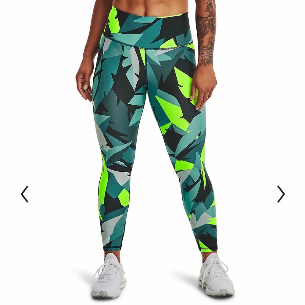 New Under Armour HeatGear Palm Tree Leaf Peint Athletic 7/8 Length Leggings XS🌴